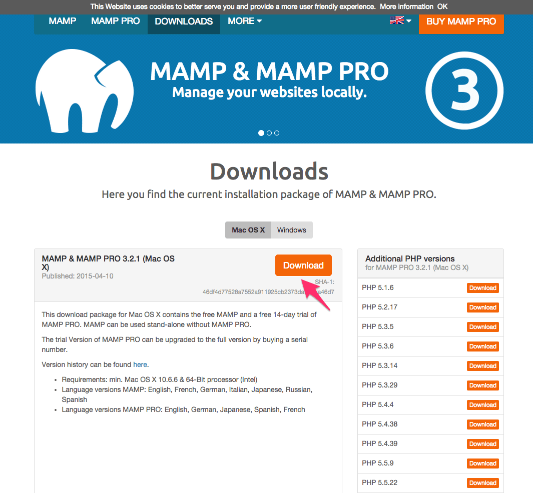 MAMP のダウンロード