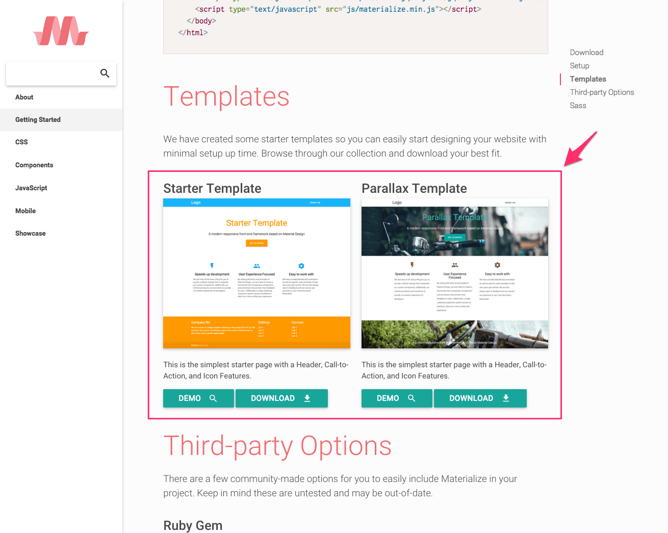 Mateliarize テンプレートダウンロードボタン