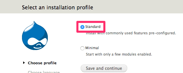 インストレーションプロフィールの選択